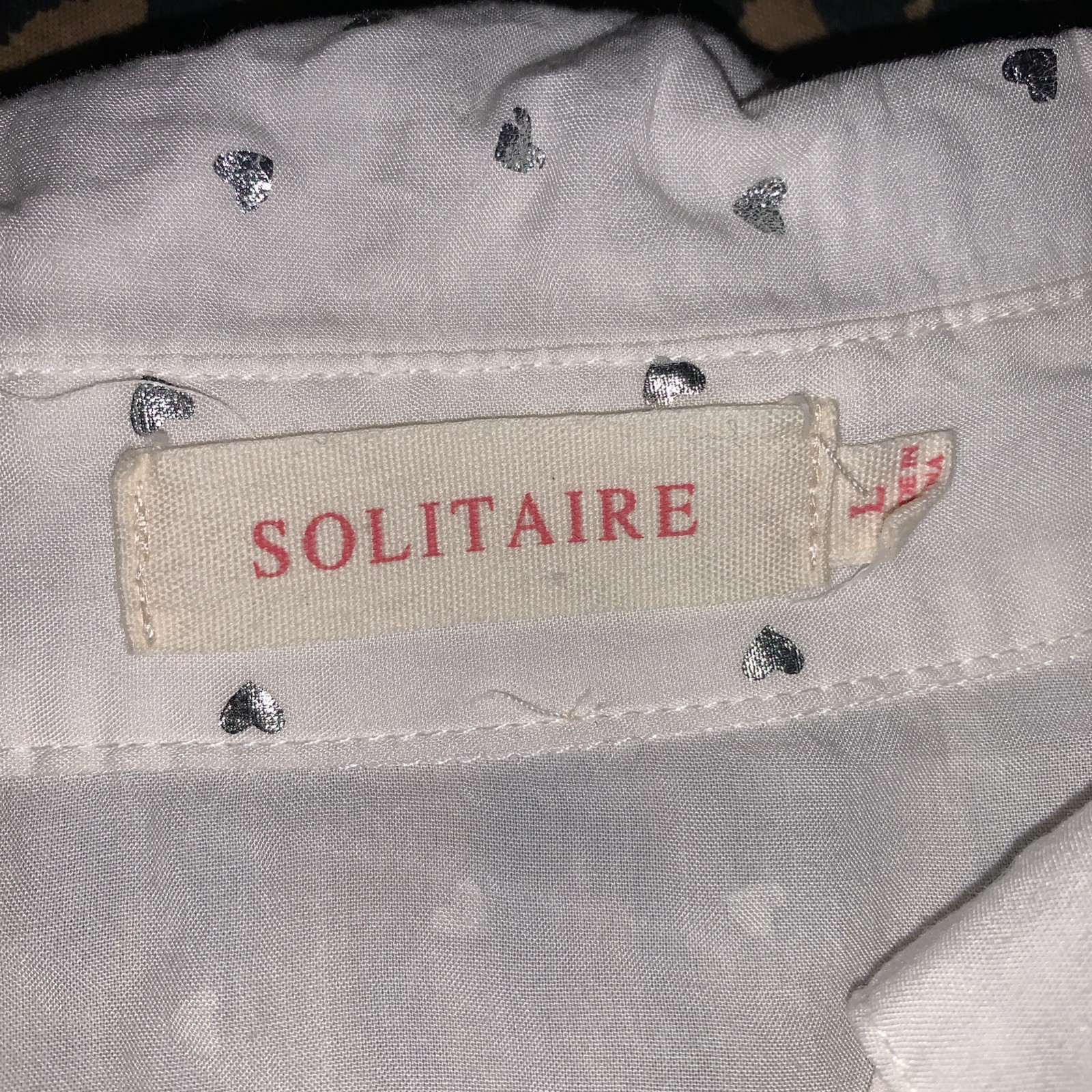 Solitaire White Silver Hearts Button Down Top L M