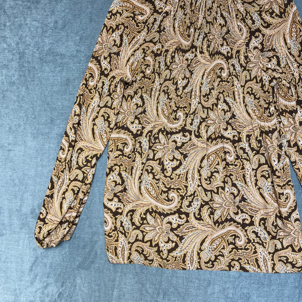 Lauren Ralph Lauren Georgette Blouse Top Womens Medium Brown Paisley Pleated