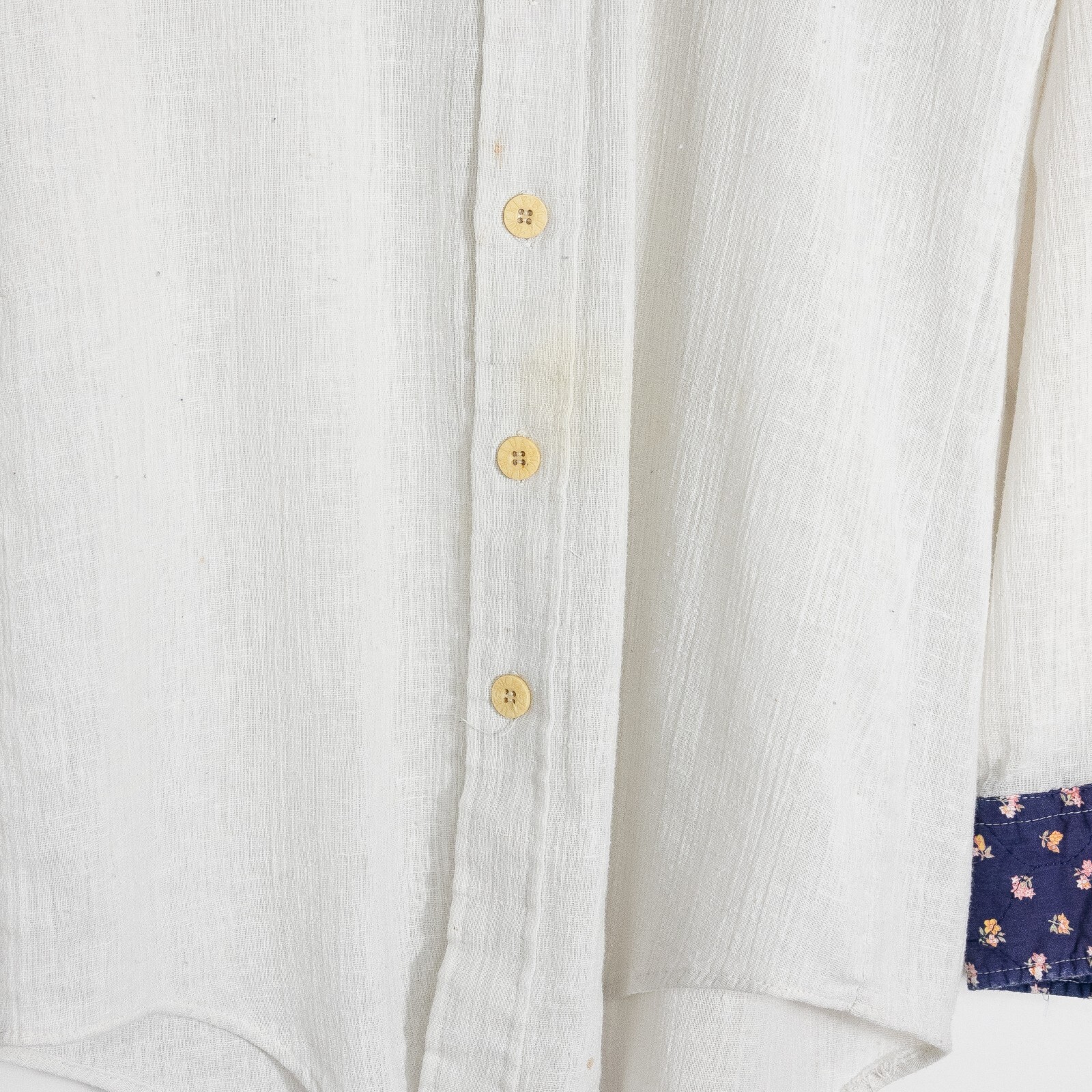 Vintage Womens Linen Button Up Shirt Mens Medium Long Sleeve Quilted Distressed