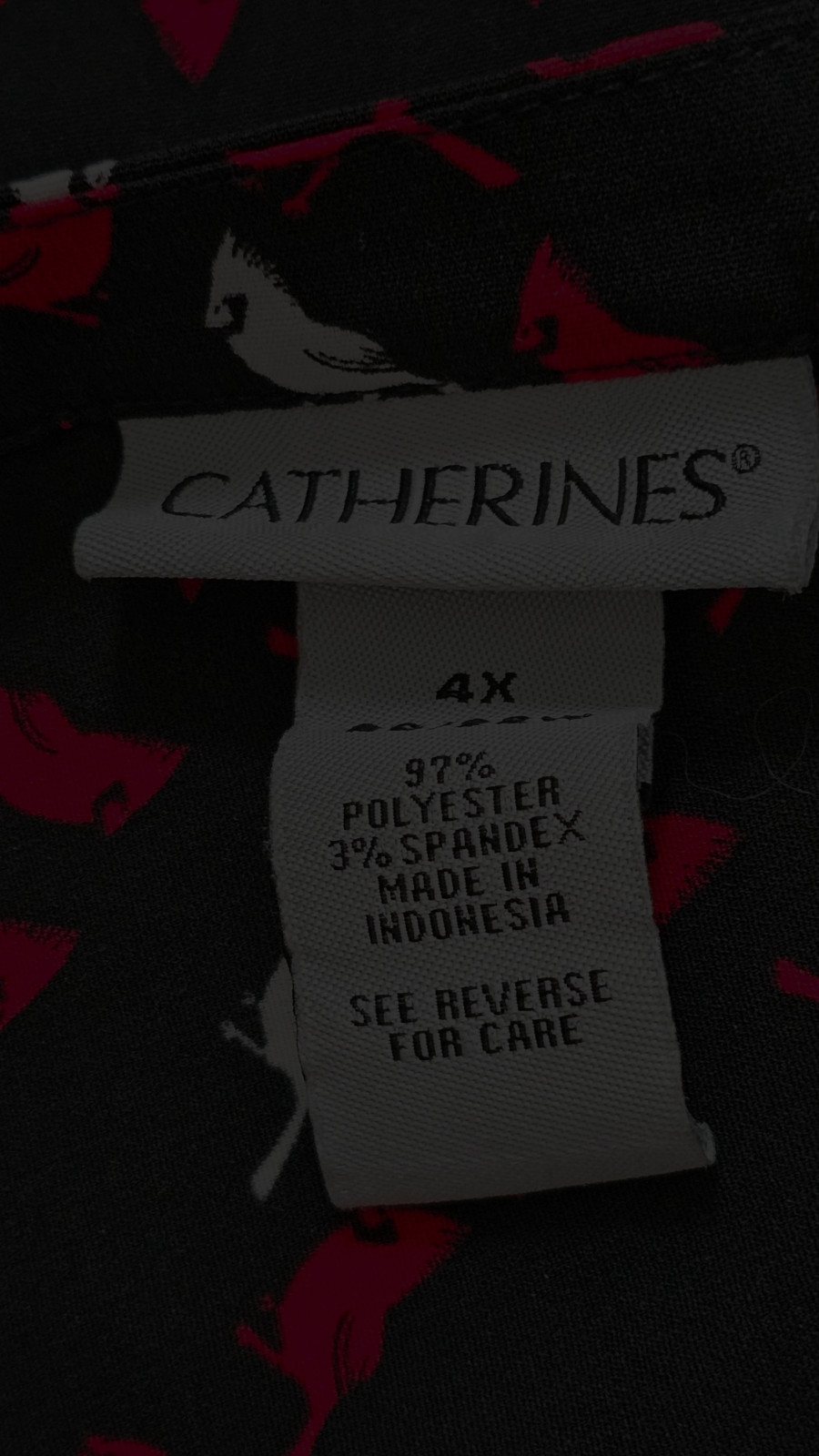 Catherines Womens Pullover Blouse Black Red White Cardinals Polyester Spandex 4X