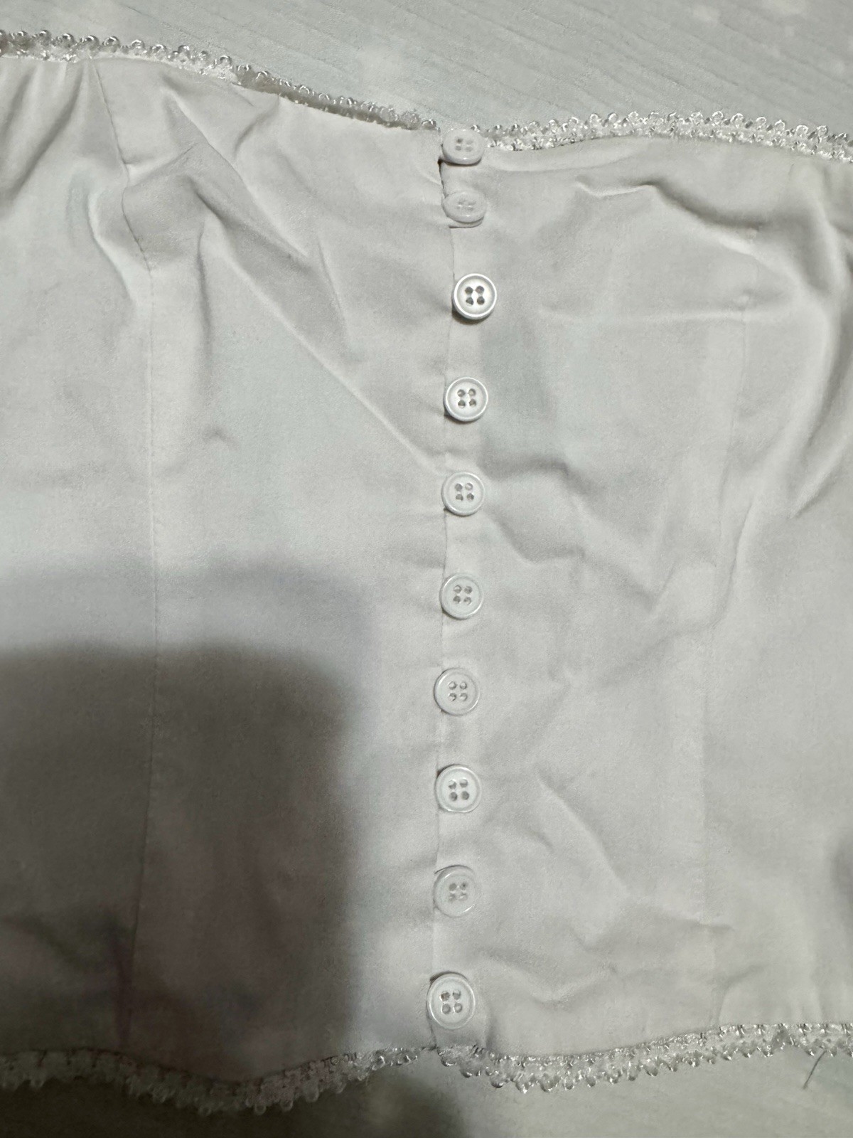 Forever 21 Women’s S White Solid Strapless Tube Top Button Front Lace Trim