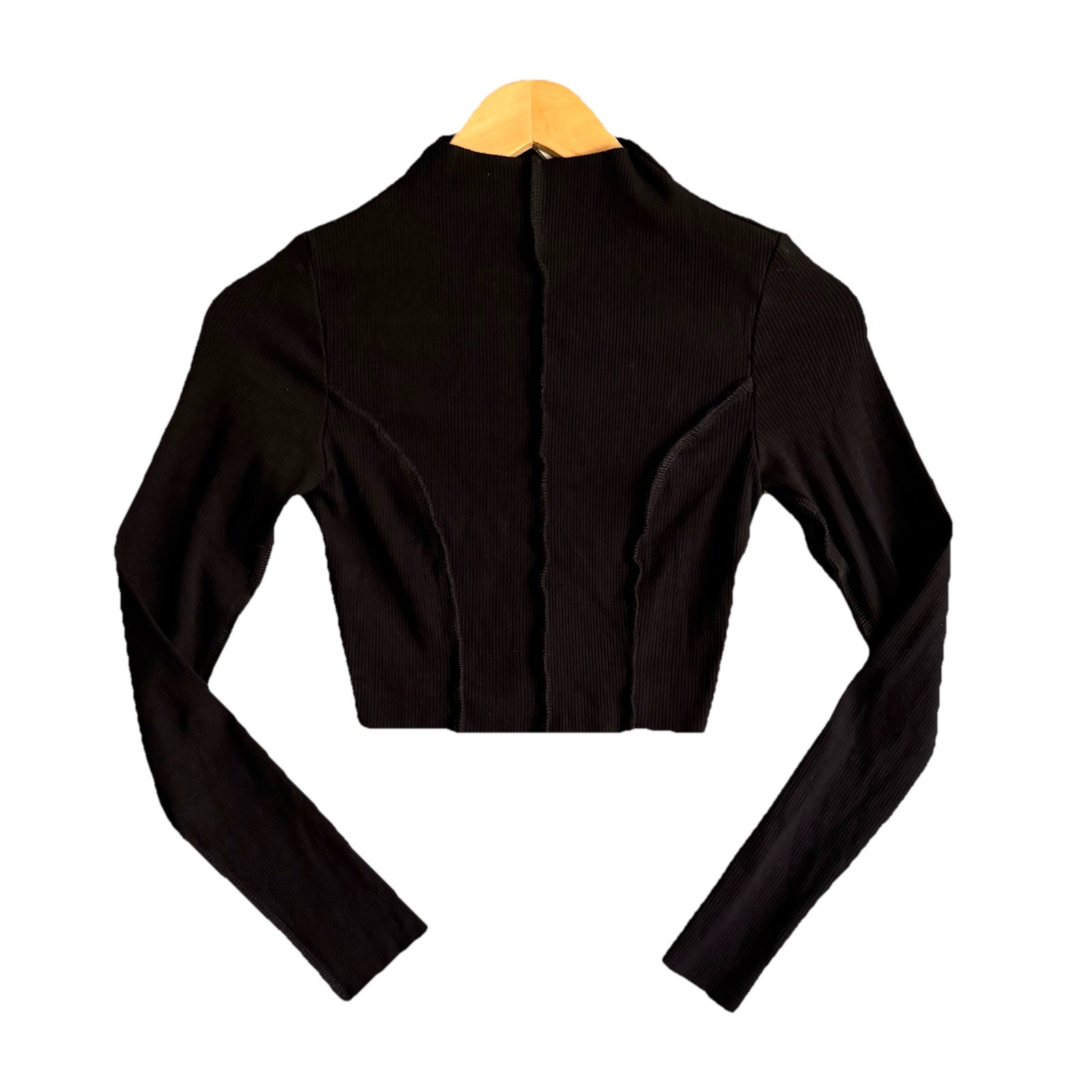 Naked Wardrobe Top Womens M Black Long Sleeve Cropped Mock Neck Stretch Ribbed