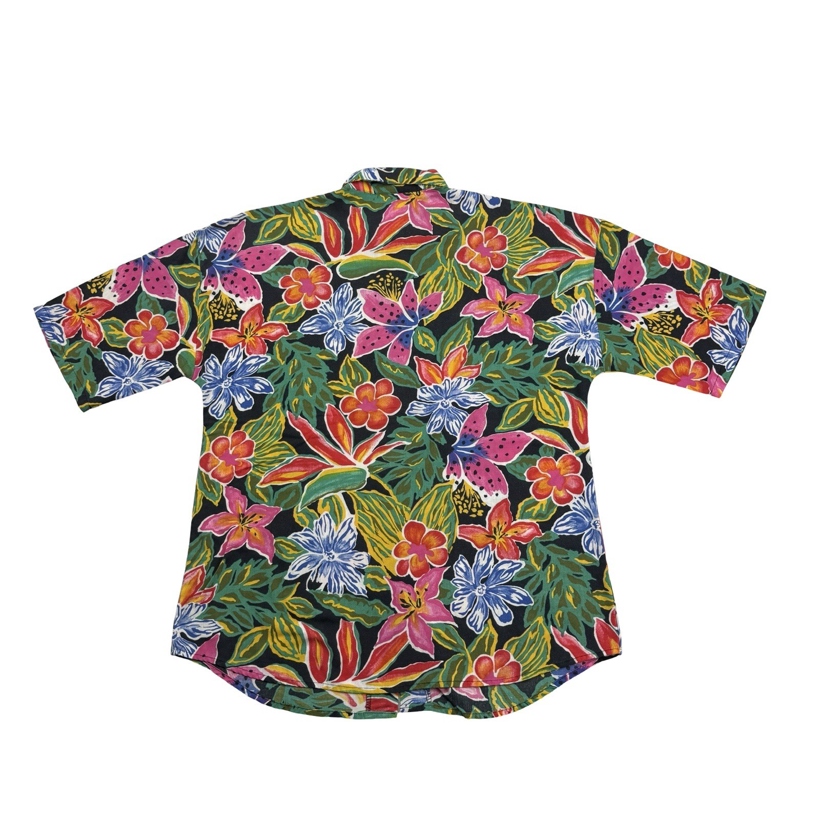 Vintage Aloha Hawaiian Shirt Womens Medium M Green Pink Floral Box Office