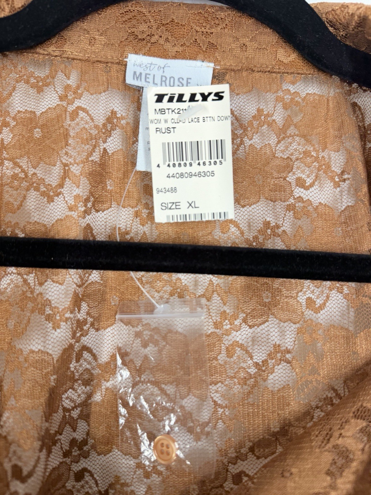 West of Melrose Floral Lace Collared Long Sleeve Button-Up Top Rust XL