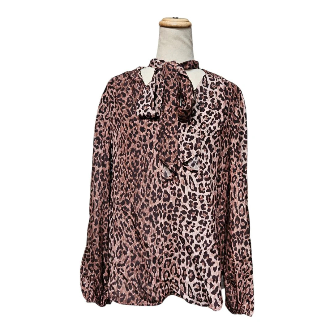 Rixo Silk Leopard Print Tie Neck Blouse Size 38 New With Tags