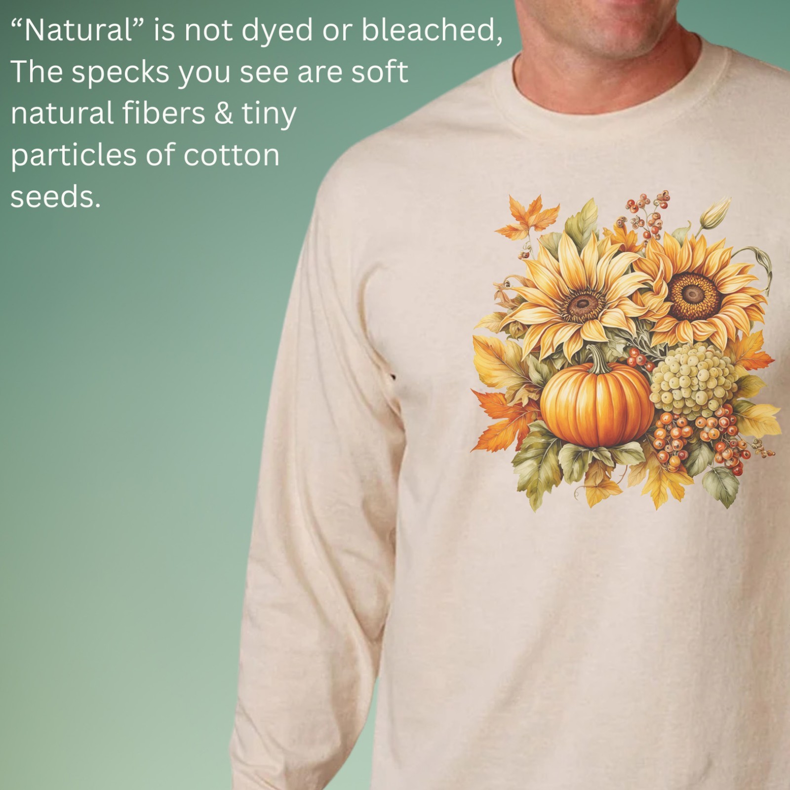 Sunflower Pumpkin Grapes Fall Shirt Cream Autumn Floral Long Sleeve Tee