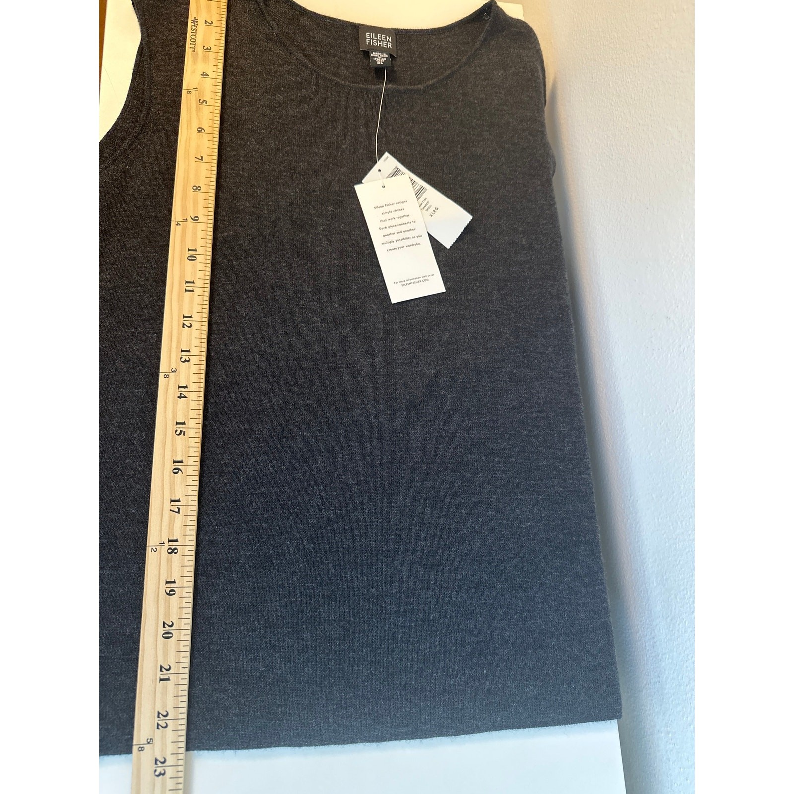 NWT Eileen Fisher Fine 100% Merino Wool Knit Shell Tank Top Charcoal Gray Sz XL