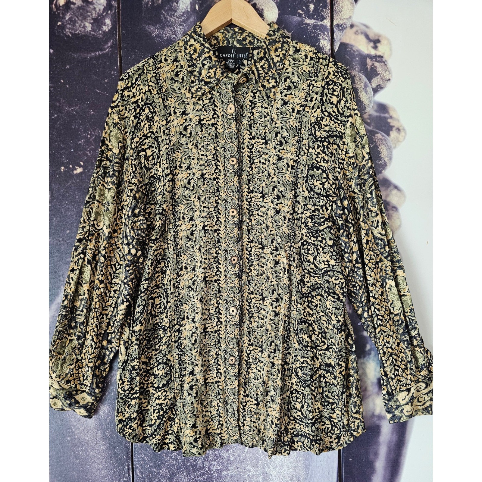 Carole Little Vintage Floral Print Button Down Long Sleeve Blouse Size 12