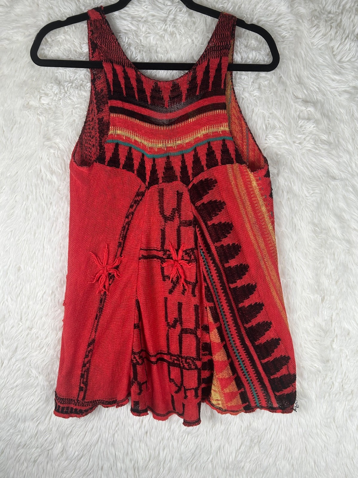 Free People Size L Orange/Red/Multi Knit Sleeveless Top Flowy Boho