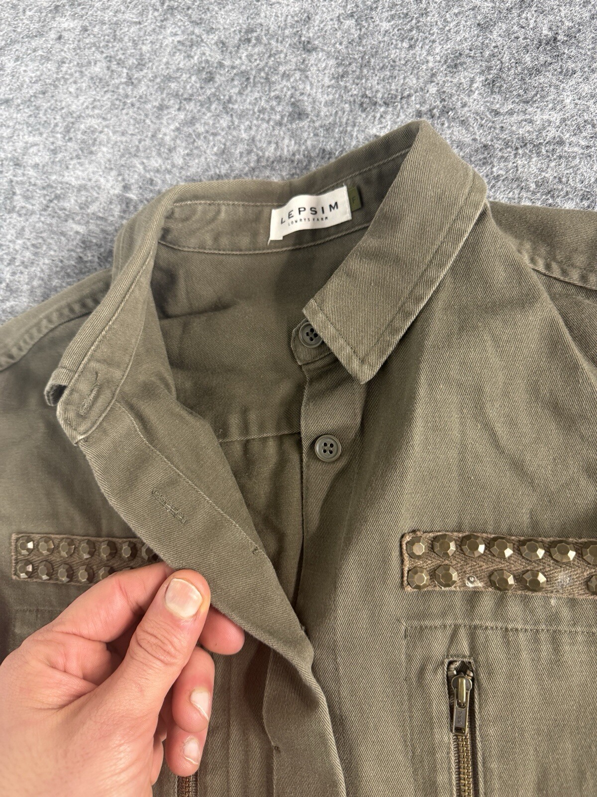 LEPSIM Lowrys Farm Shirt Women F Medium Green Army Military Pockets Japan N333