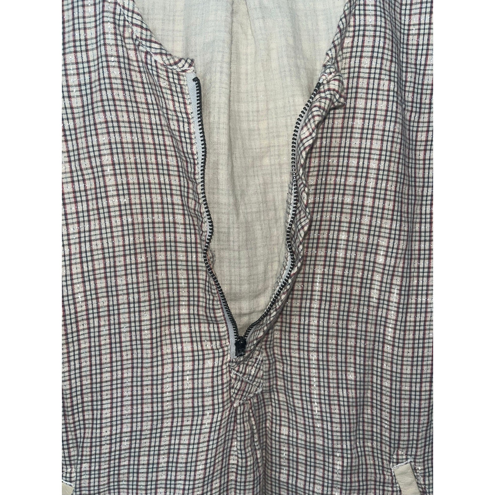 Madison Scotch Quarter Zip Neutral Plaid Cotton Top Sz 3