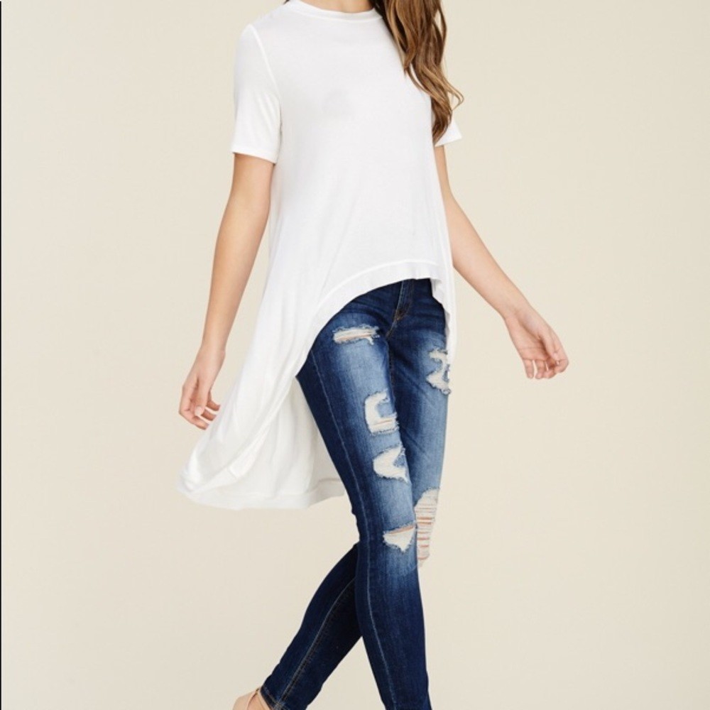 NWT annabelle boutique White high low knit top womens M basic layer western