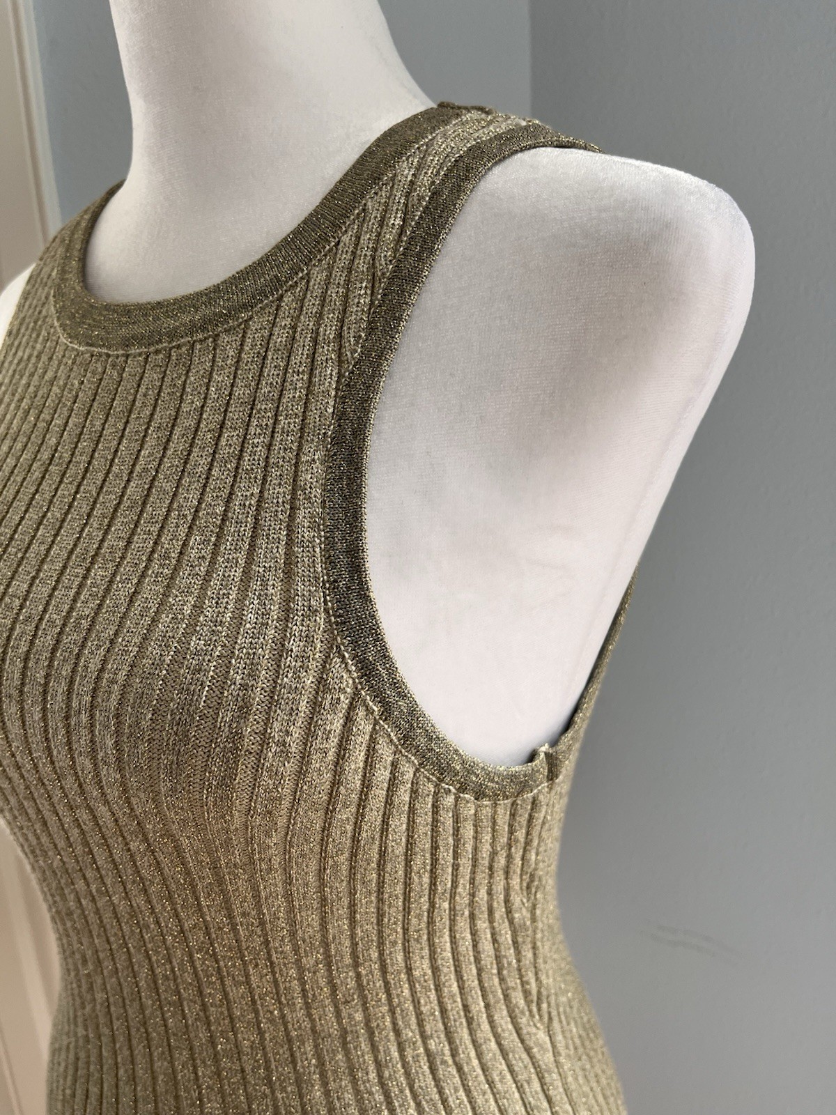 Superdown Gold Metallic Lurex Knit Ribbed Tank Top Women S XS Fitted Sexy