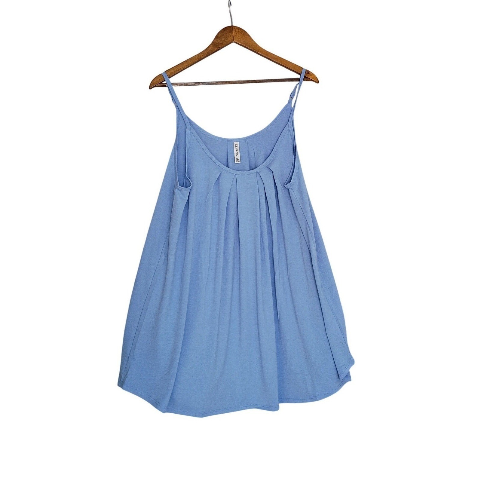 NWT Zenana Periwinkle Blue Pleated Flowy Cami Tank M Boho Lightweight Relax Fit