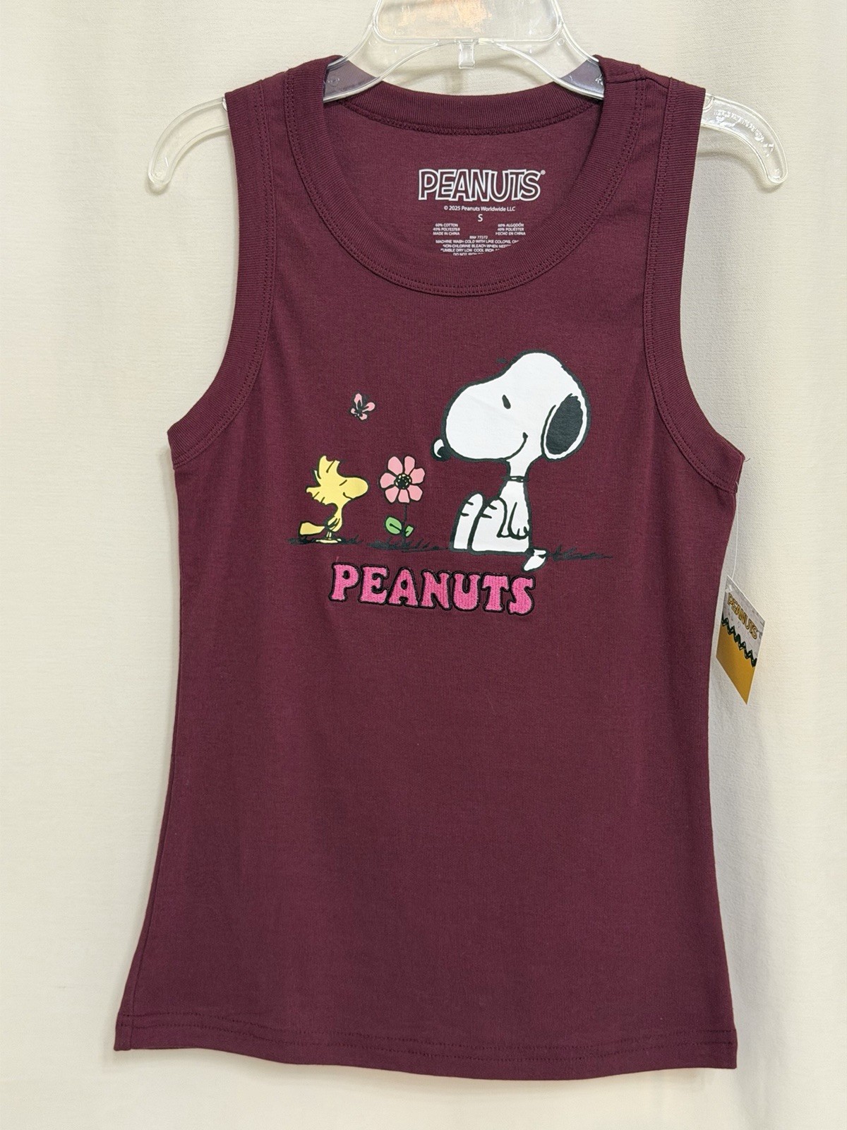 Peanuts Snoopy & Woodstock Burgundy Sleeveless Tank Top Women’s Small New W/Tags