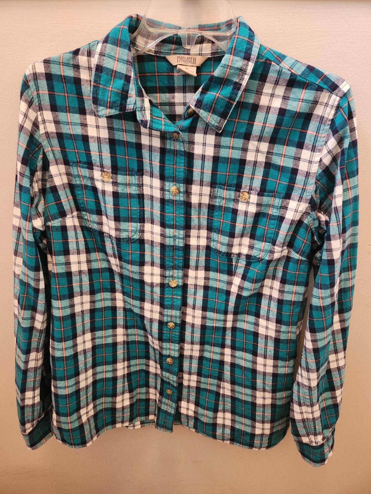 Duluth Trading Co Women Flannel Plaid Shirt M Green Button Up Long Sleeve Cotton