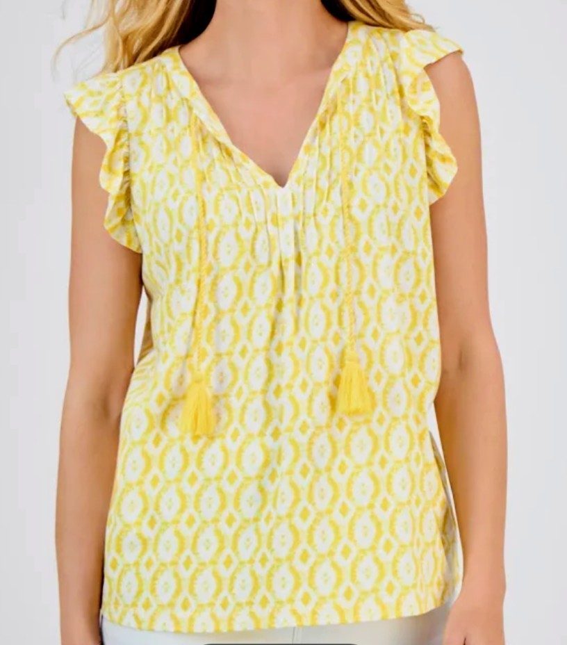 Style & Co Flutter Sleeve Pintuck Blouse XL Yellow from Macy’s orig. prc$39