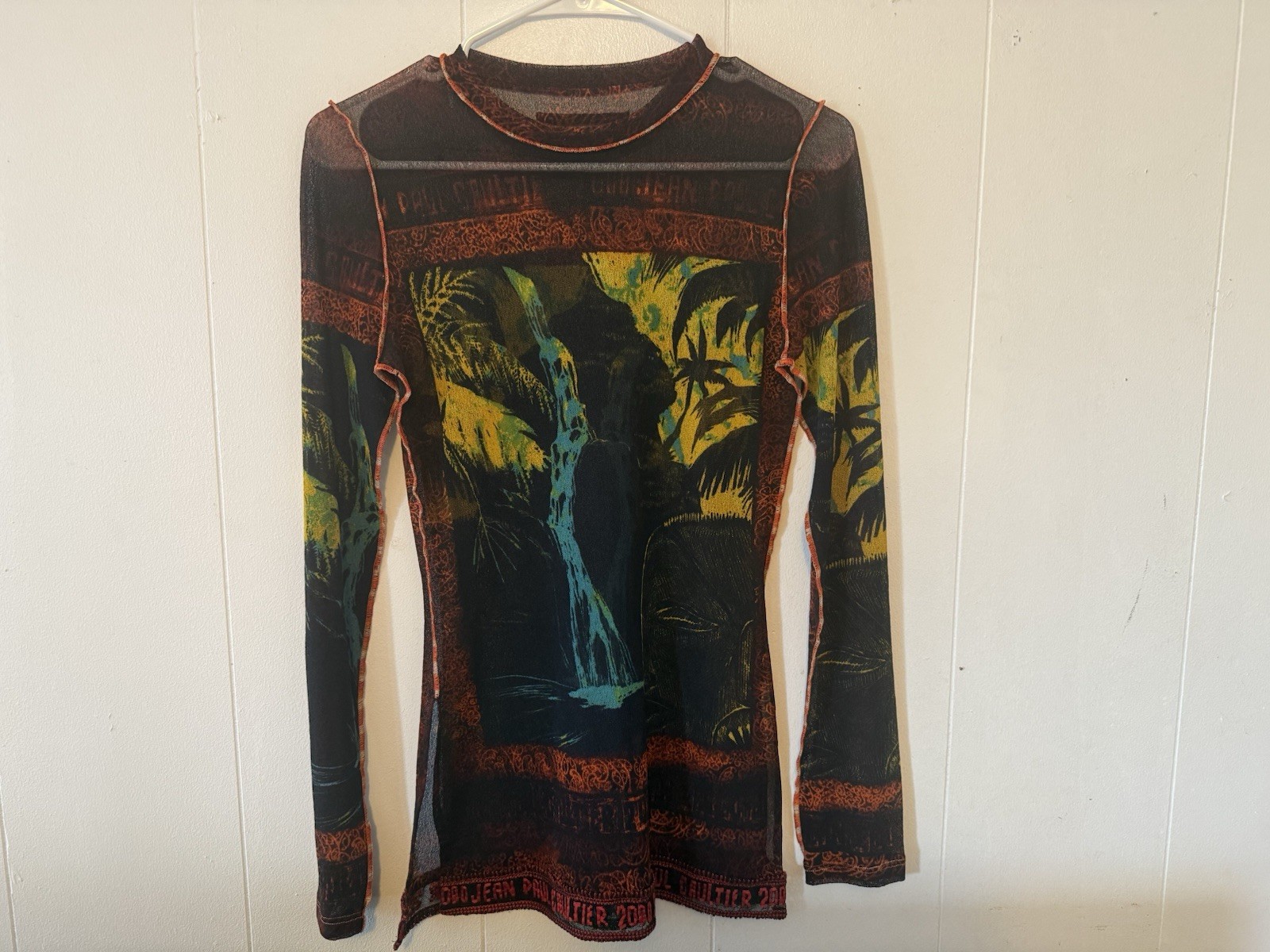 Jean Paul Gaultier Vintage Mesh Graphic Print Long Sleeve Top *READ DESCRIPTION*