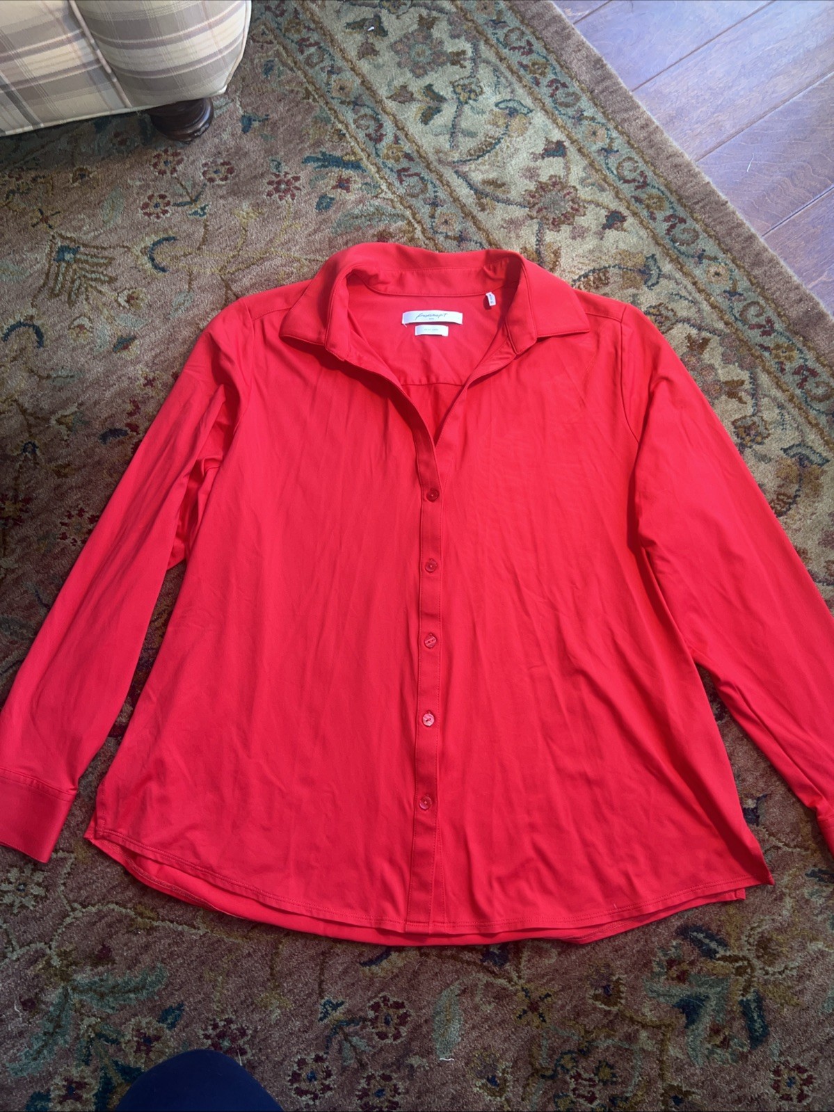 FOXCROFT Cherry Red Stretch Career/Business Easy Care LS Cuffed Relaxed Fit XL