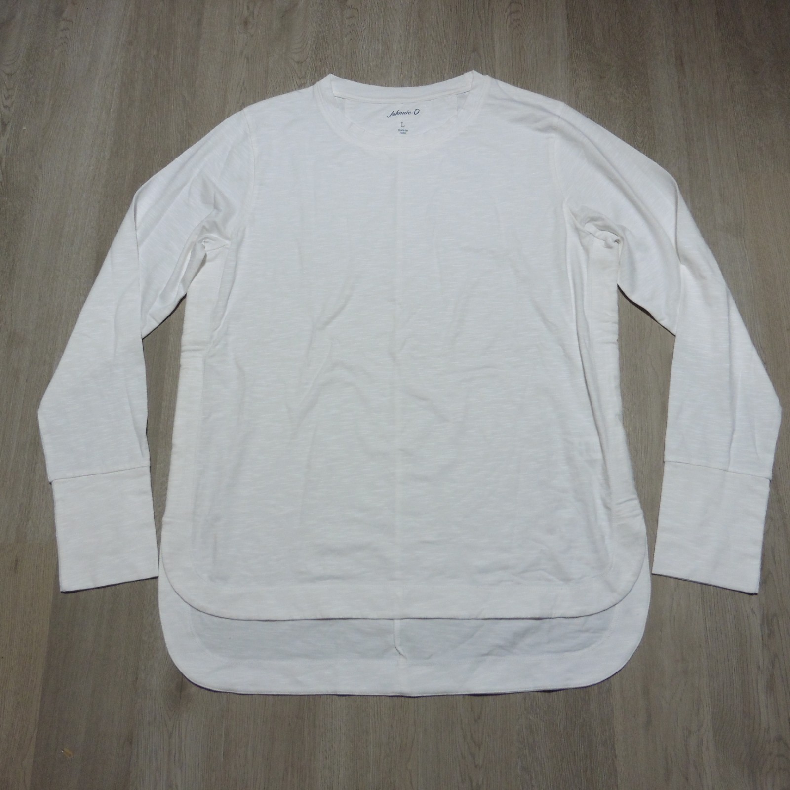 Johnnie-O Women’s Large Valerie High Low Hem Crew Neck T-Shirt White LS