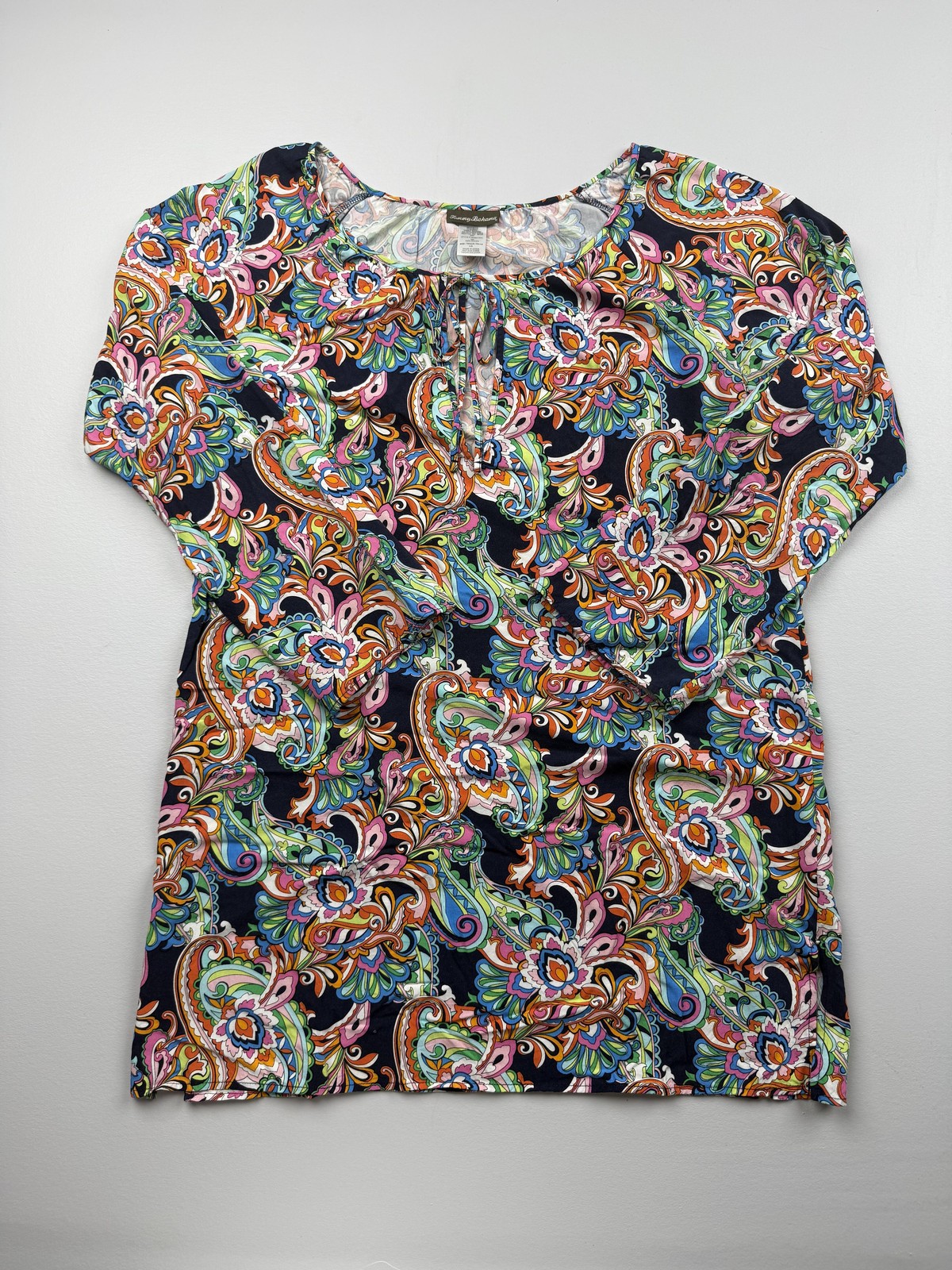 Tommy Bahama Blouse Womens Large Multicolor Paisley Scoop Neck 3/4 Sleeve Tunic