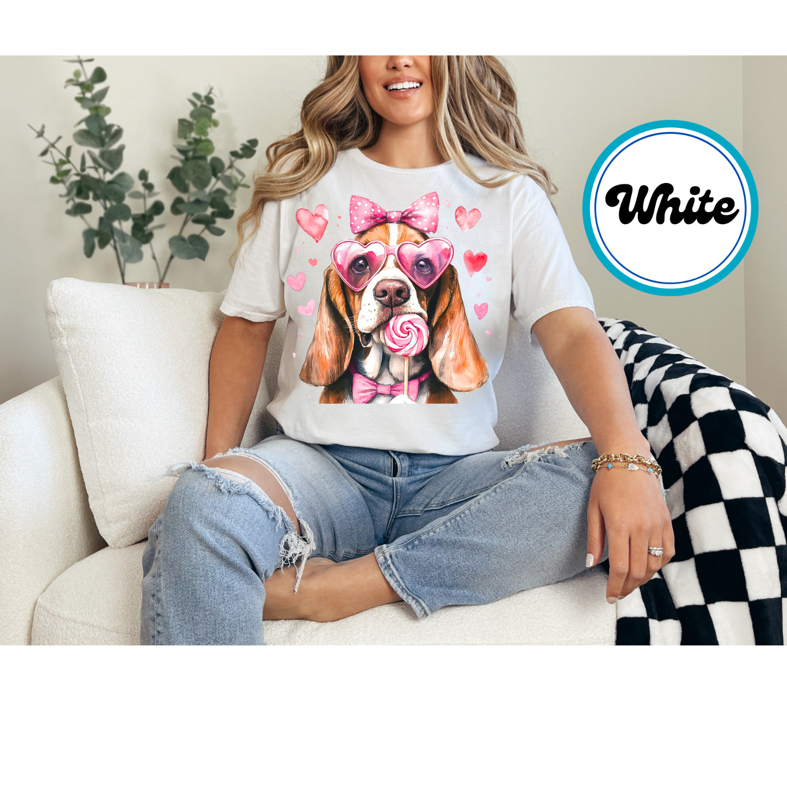 Women’s Valentines Bassett Hound Oversized Print Graphic Shirt Handcrafted Shirt