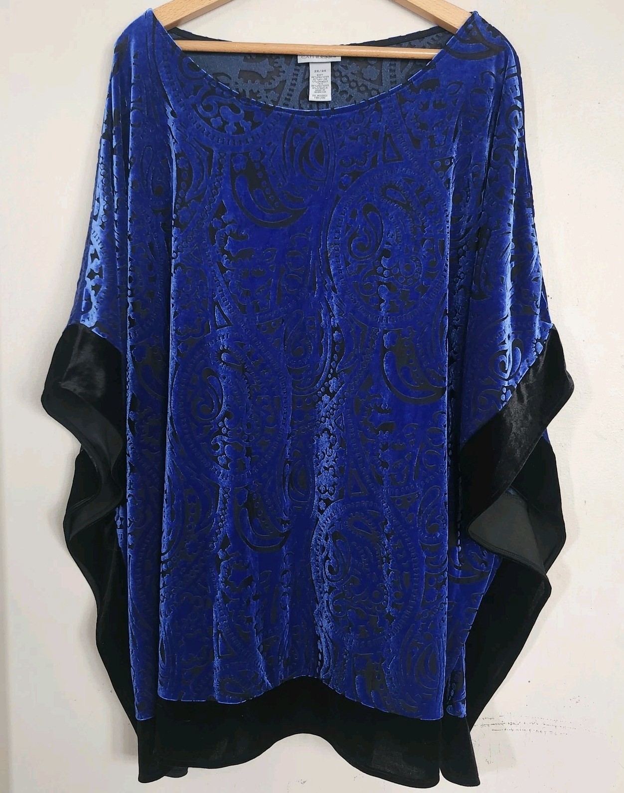 Catherines Womens Size 2X/3X Top Kimono Velvet Blue Black Burnout Plus
