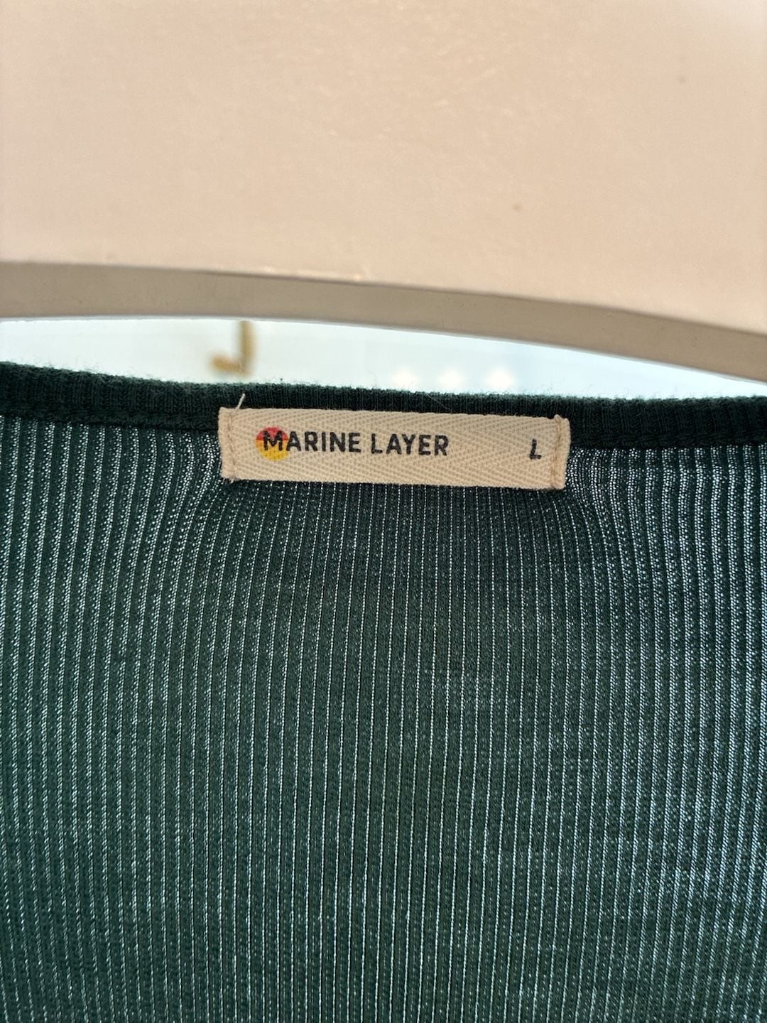 Marine Layer Women’s Long Sleeve V-Neck Ribbed T-Shirt in Dark Green