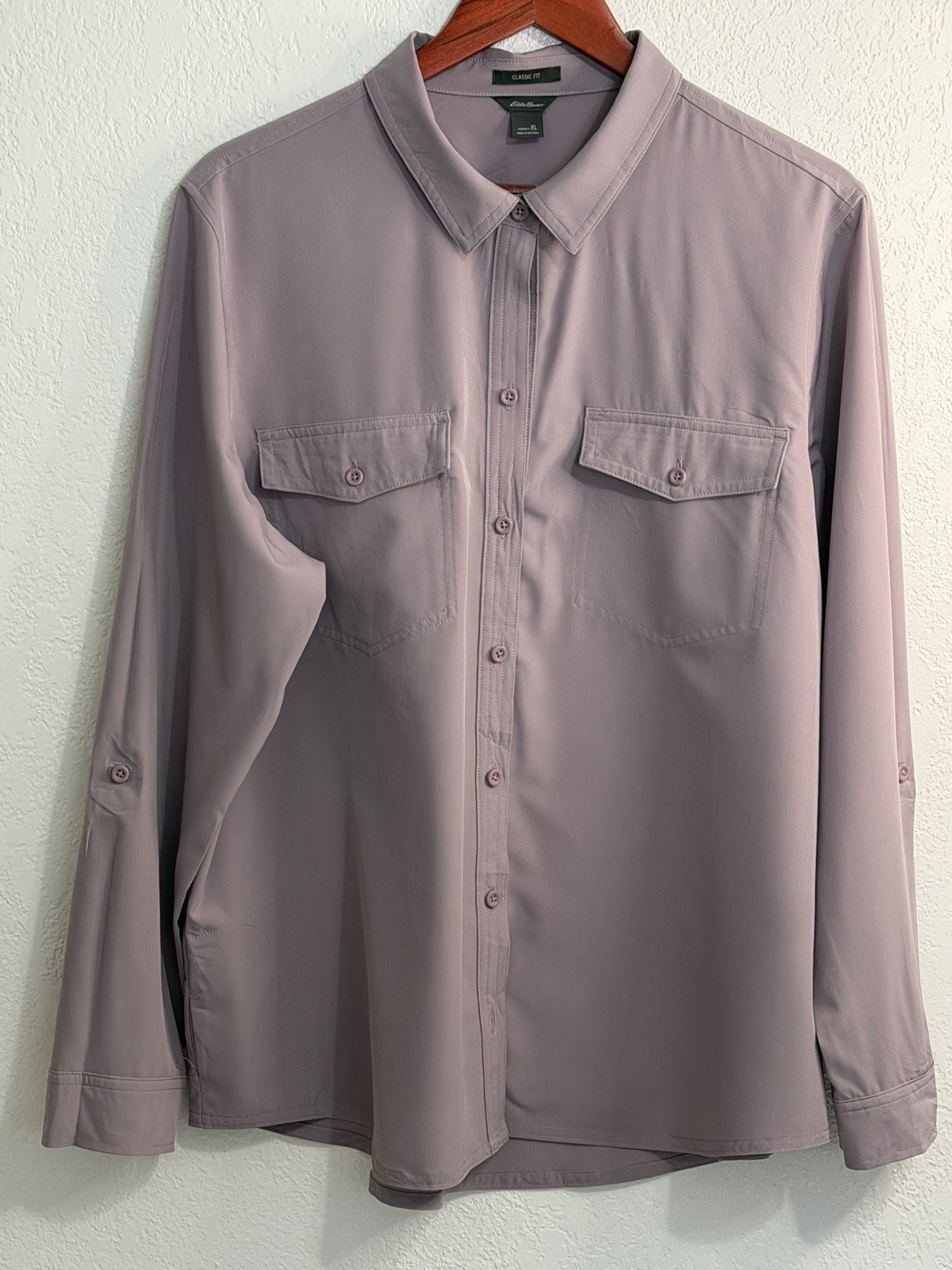 Eddie Bauer Departure Shirt Womens XL Purple Classic Fit Long Sleeve Button Up