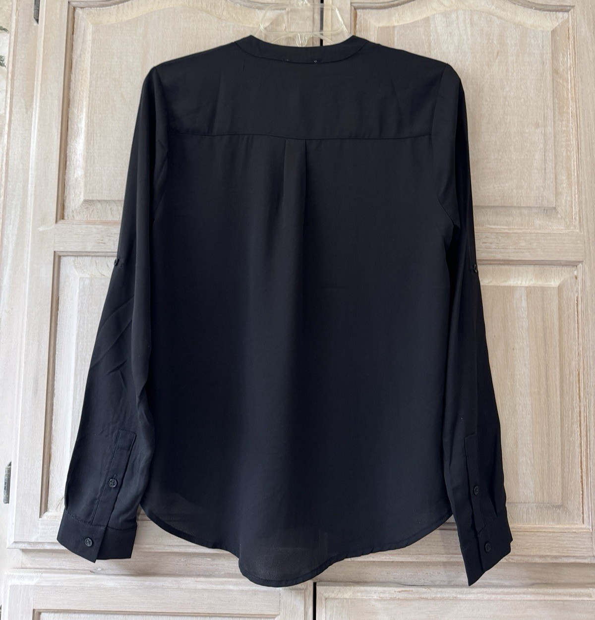 NWT Hayden Los Angeles Black V-Neck Popover Blouse Pockets, Zip Trim Size Medium