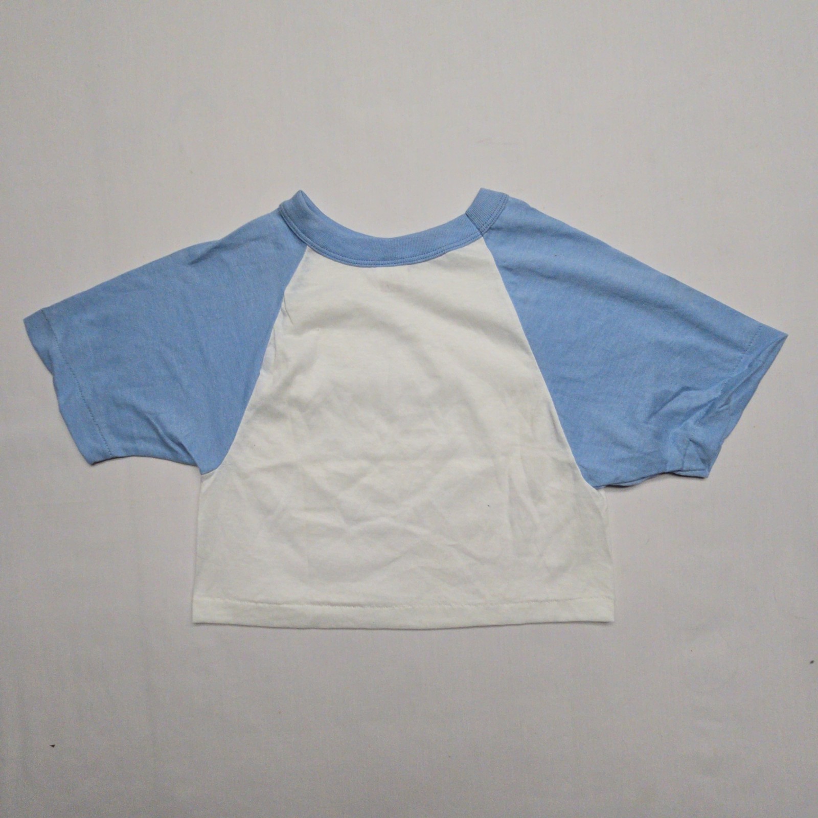 Vintage Sportswear Raglan T Shirt Blue White Womens XS Cropped Tee 80s