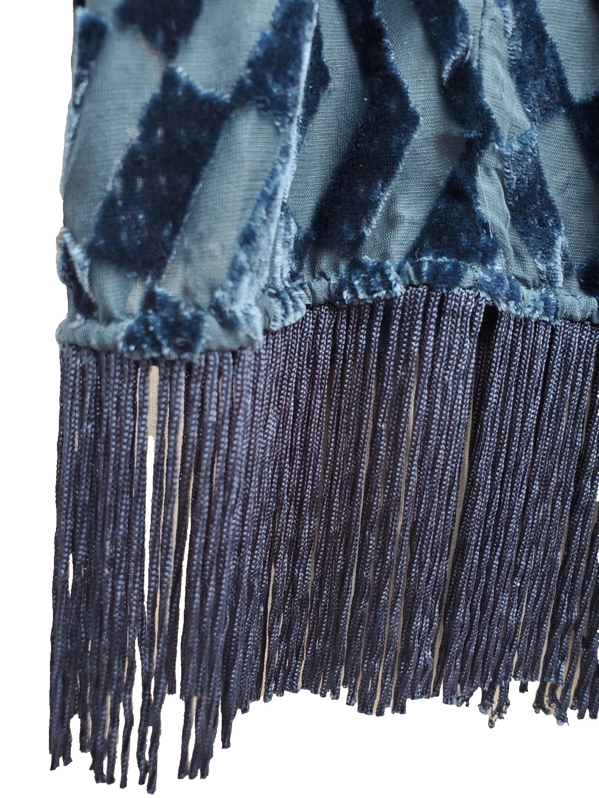 Ella Moss BLUE cut Velvet Fringe Top Size medium Gorgeous!