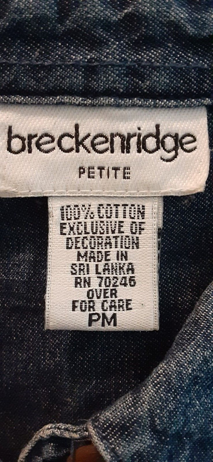 Breckenridge Blue Denim Shirt Long Sleeves Straight Hem Embroidered Misses PM