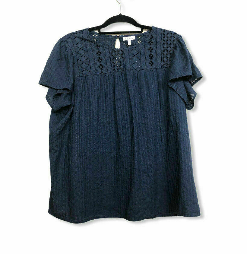 Ella Moss Women’s Eyelet Ruffle Sleeves Keyhole Blouse