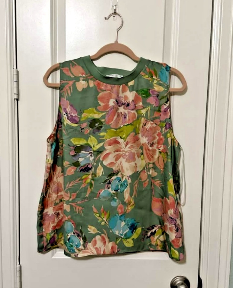 Staccato High Neck Sleeveless Women’s Floral Top Blouse Large