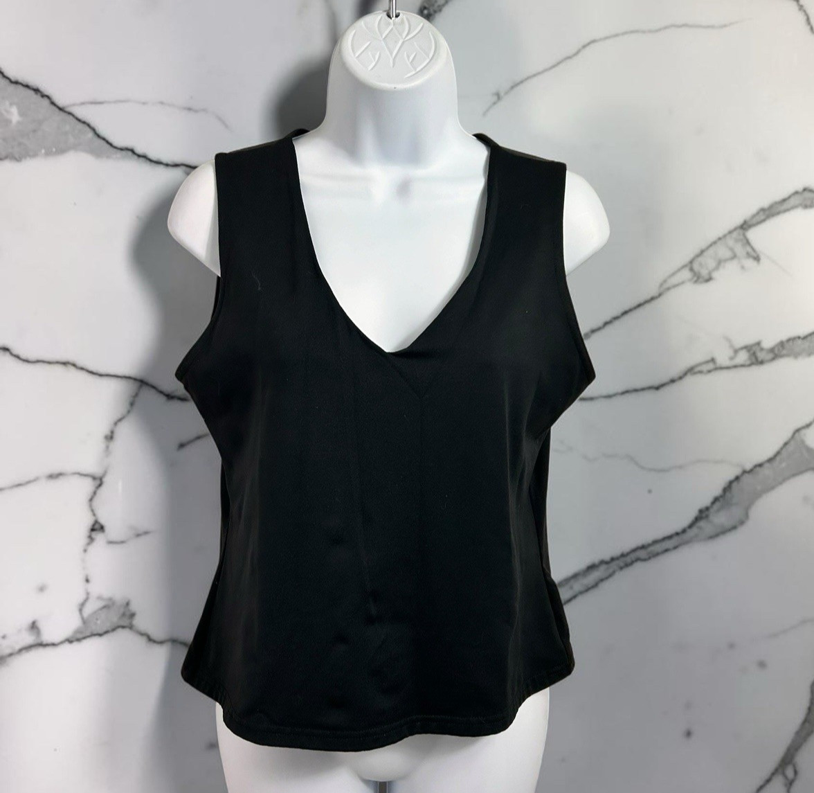 Linda Leal Black Cami V-Neck Top Sz Large Stretch Sleeveless Blouse Layering