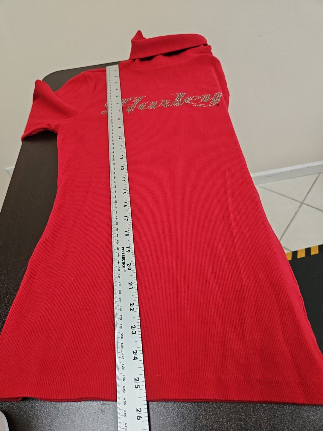 Harley Davidson Rhinestone Turtleneck Rib Long Sleeve Turtleneck Stretchy Red M