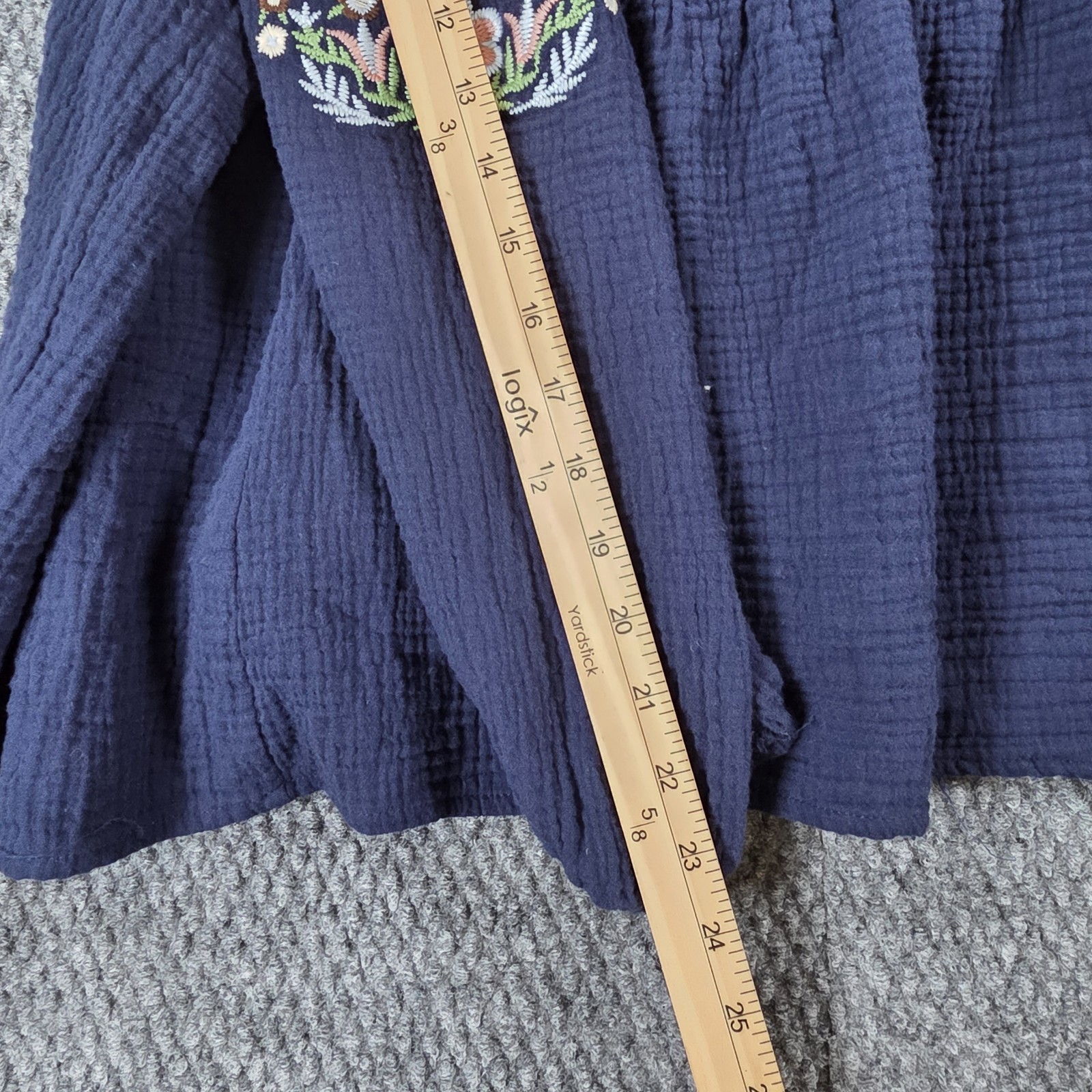 Grace+Karma Floral Boho Peasant Top Womens XL Blue Embroidered Quilted Garden