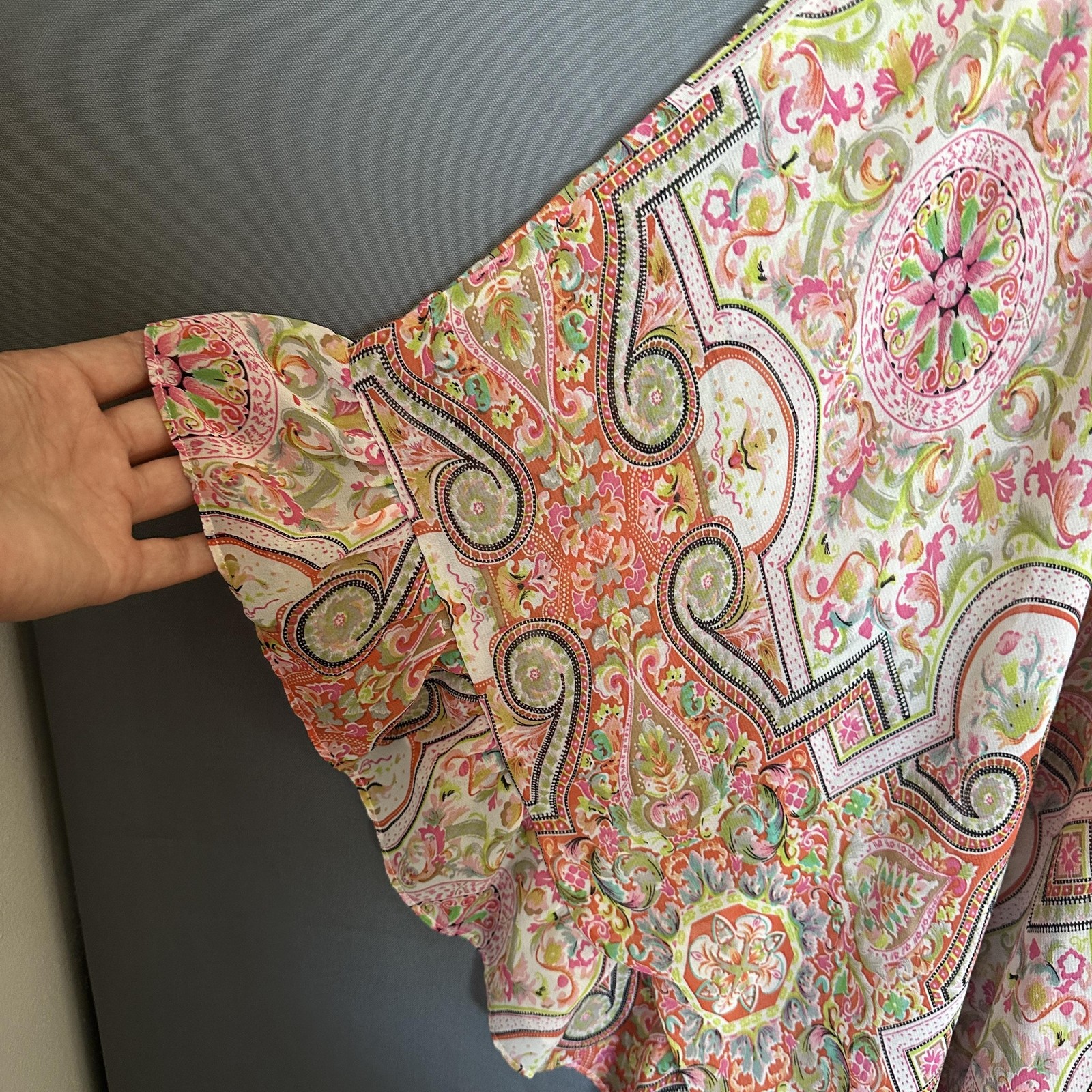 Altar’d State Tunic Blouse Womens Small Paisley Boho Ruffle Sleeve Lace Up Flowy