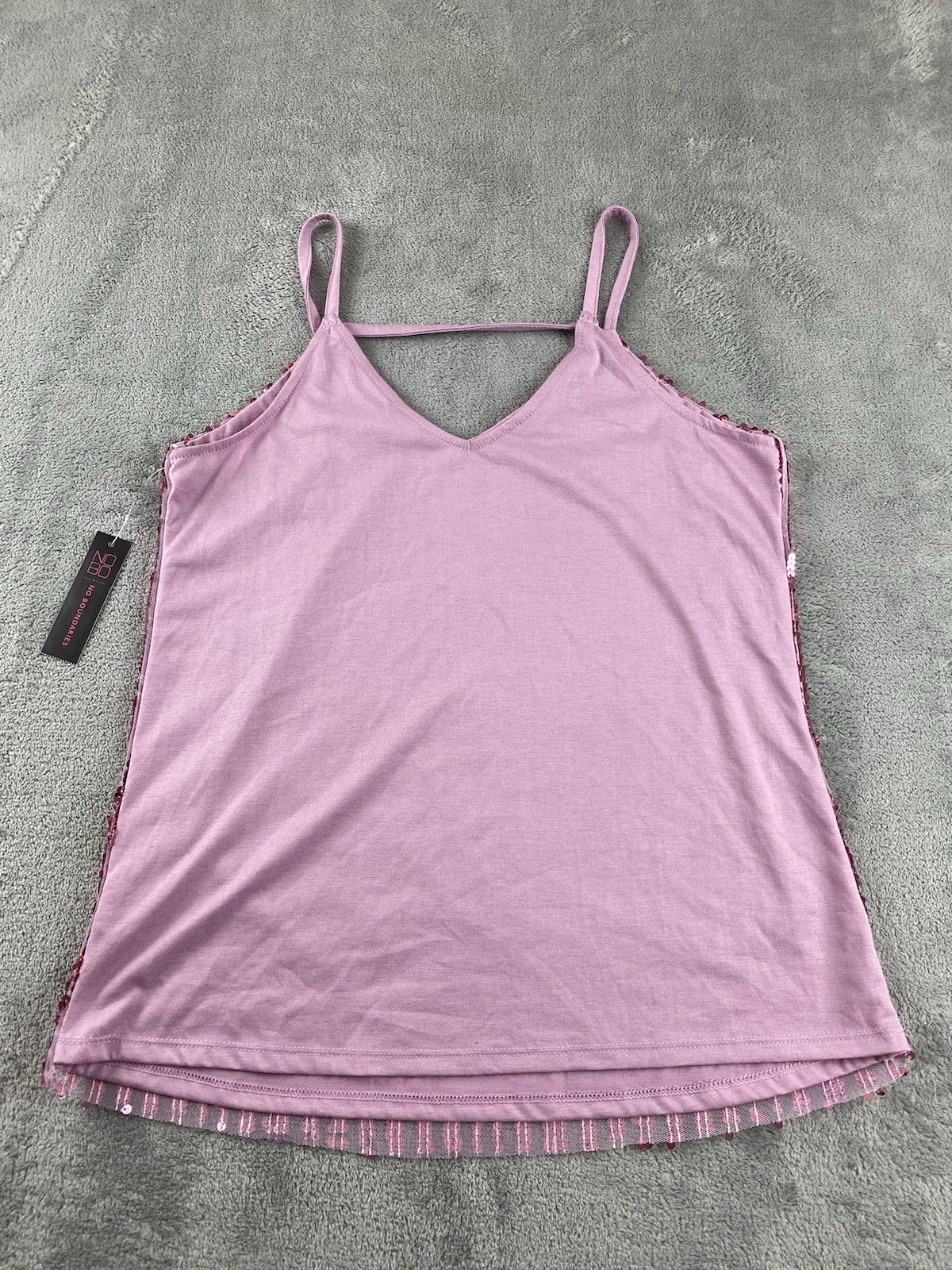 No Boundaries Women’s Top S. Purple Mauve Sequin Straps Shimmer New C41
