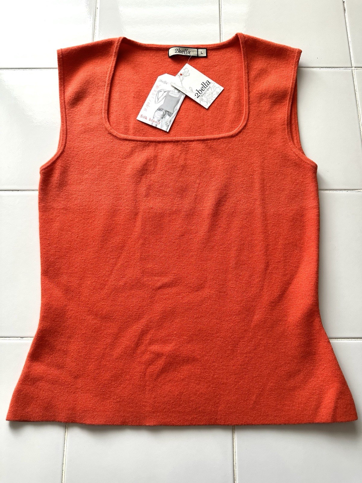 2Bella Boutique Silk Blend Coral Sweater Tank Top NWT Women’s Large Square Neck