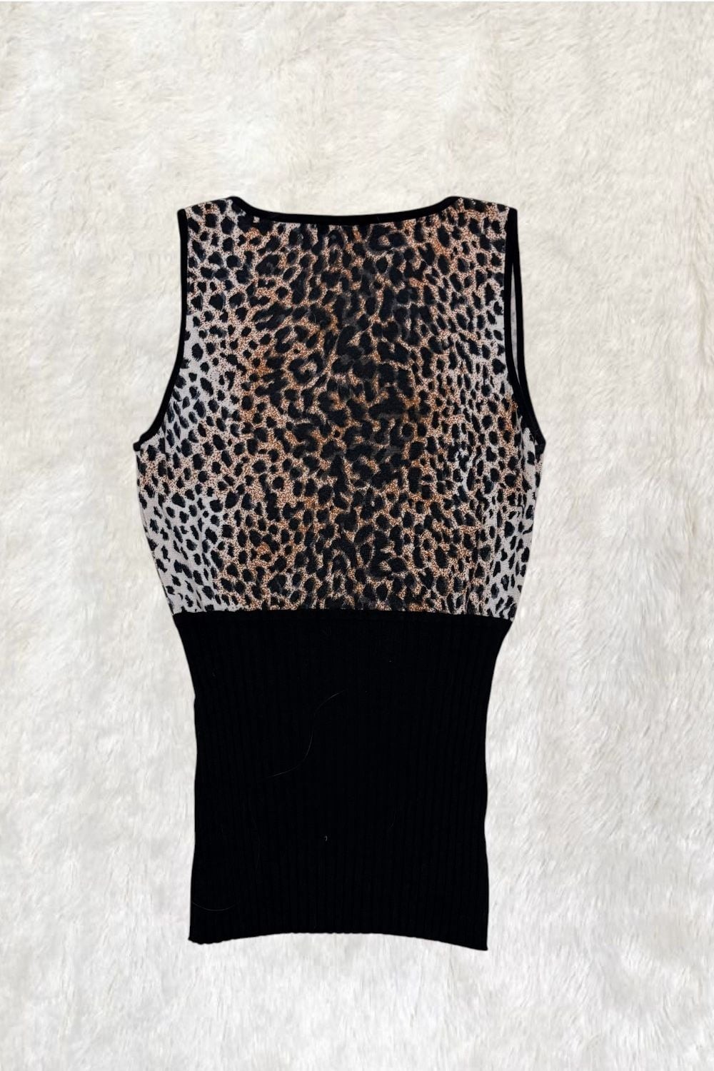Belldini Leopard Print V-Neck Ribbed Knit Tank Top