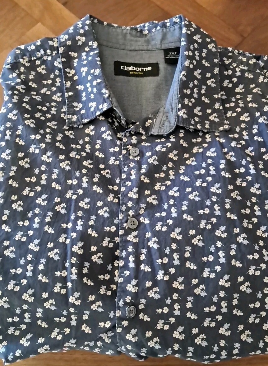 Claiborne By Liz Claiborne Big and Tall Womens Shirt 2XLT Blue Floral Cotton