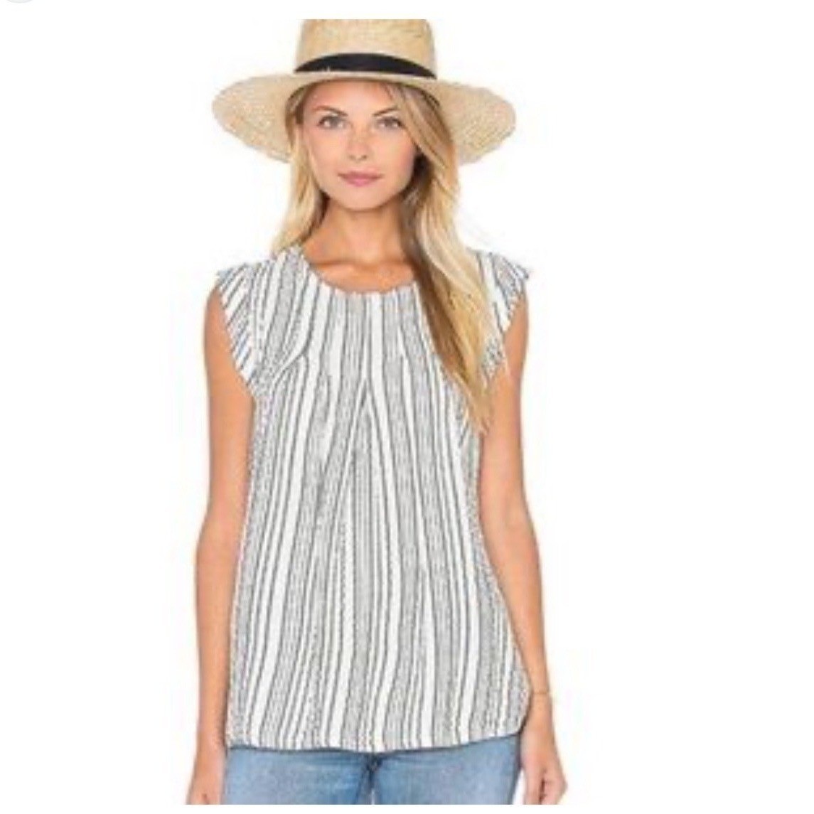 Michael Stars Womens Small Black White Striped Sleeveless Blouse Top DSR36