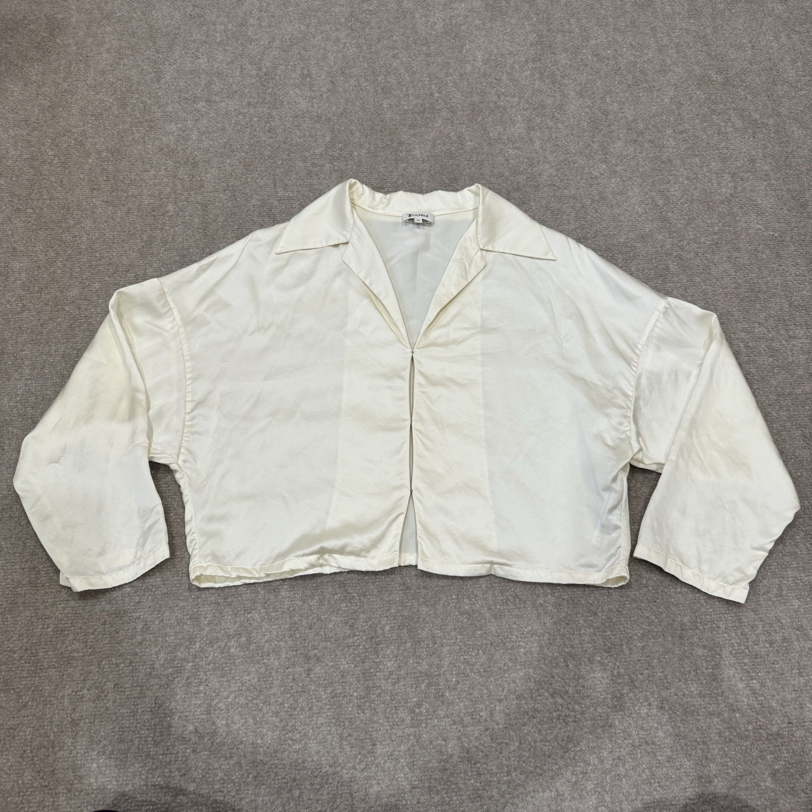 LilySilk Women’s Size XS 0-2 Ivory Mulberry Silk Collared Blouse *READ