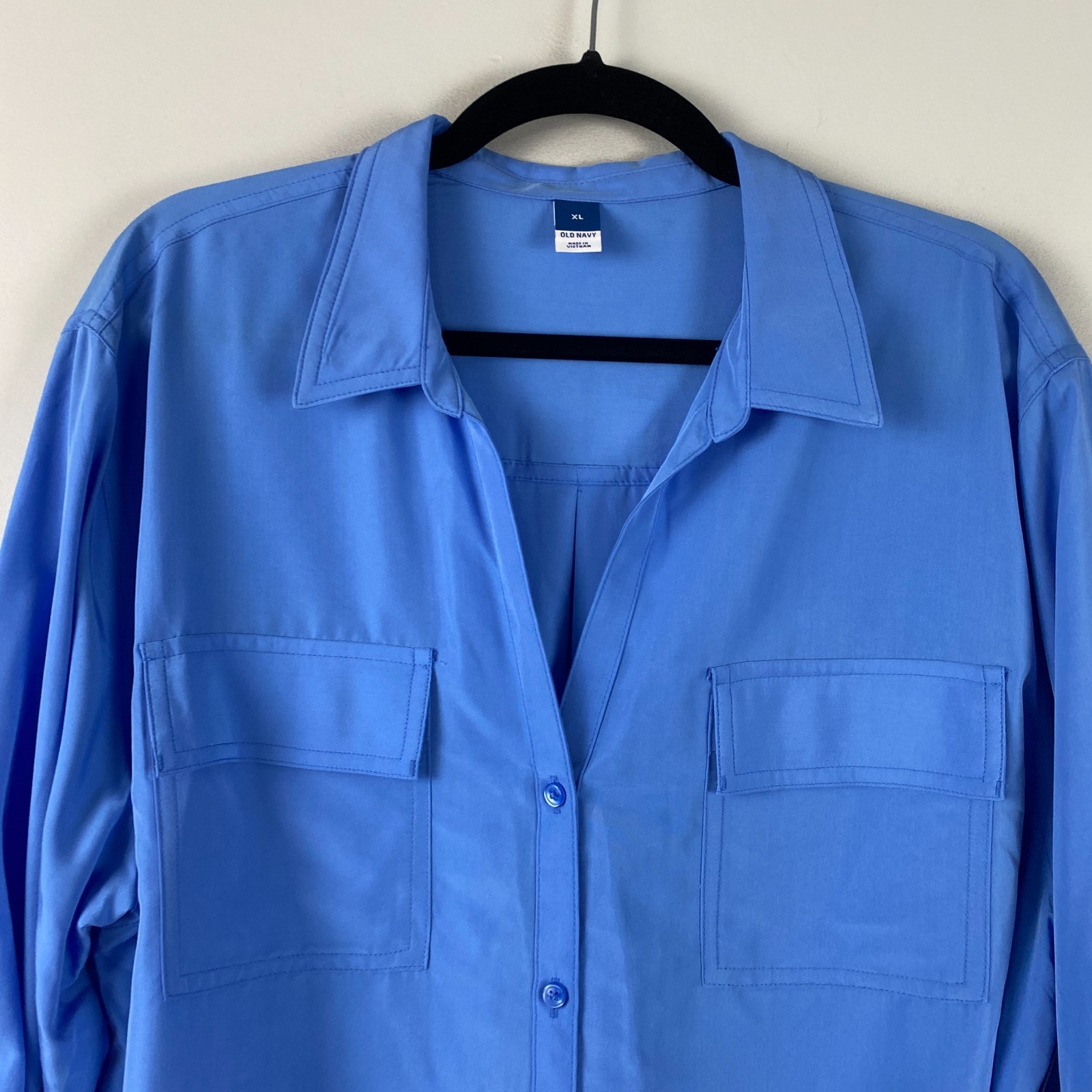Old Navy Button Down Shirt Size XL Blue Utility Roll Tab Sleeves Safari Soft