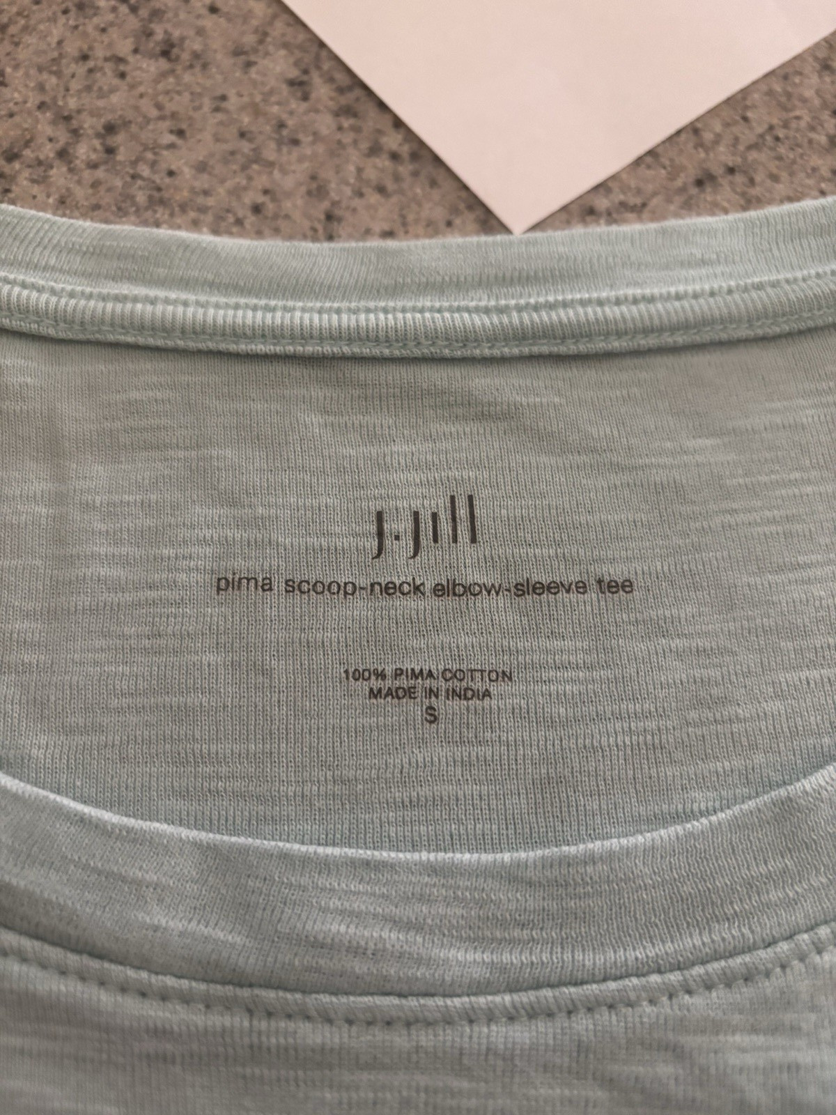 J. Jill – Pima Scoop Neck Elbow Sleeve Tee Light Blue Knit Cotton Top Size S