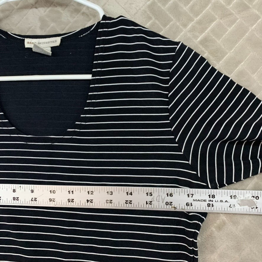 Basic Necessities Shirt Womens M Black Striped Short Sleeve Nylon Blend
