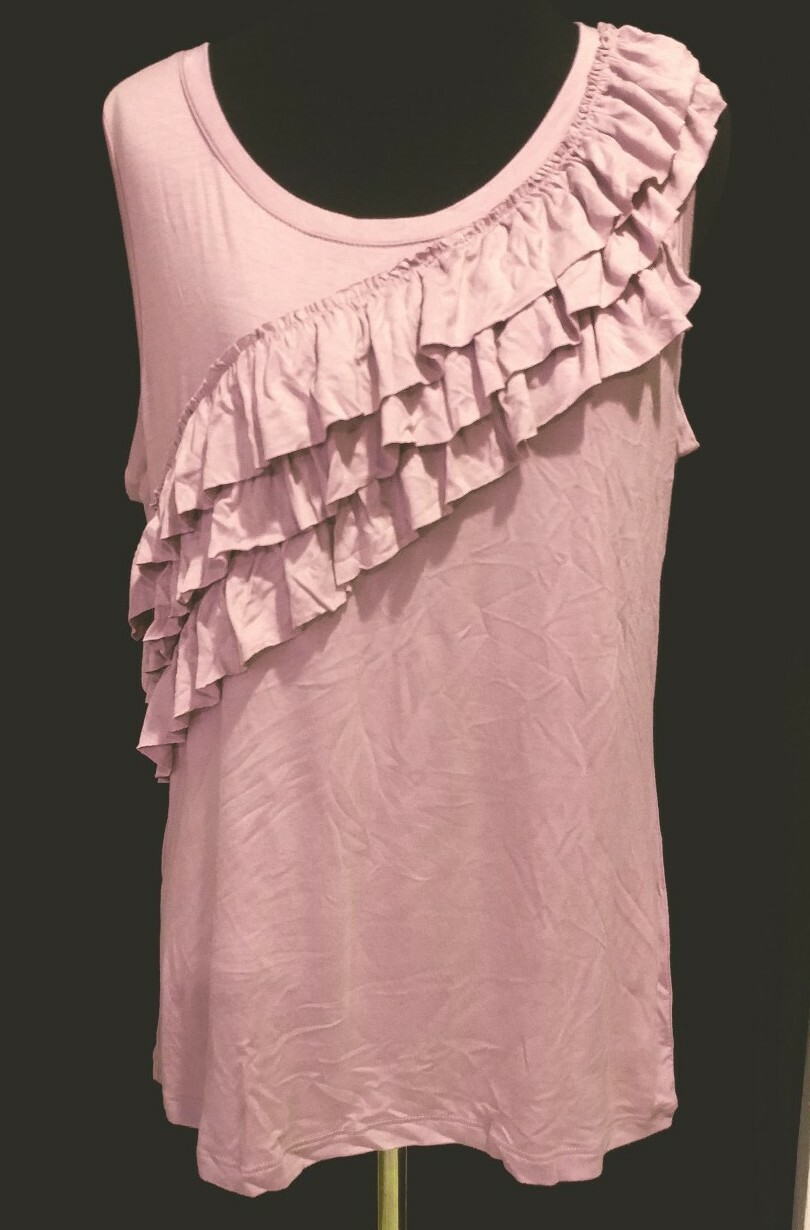 NWT August Silk Petite Lavender Moss Pullover Sleeveless Top Ruffles PL