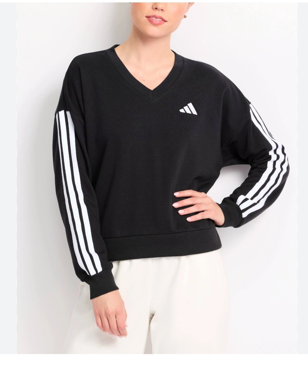 Adidas Women’s SMALL 3-Stripes French Terry V-neck Sweatshirt